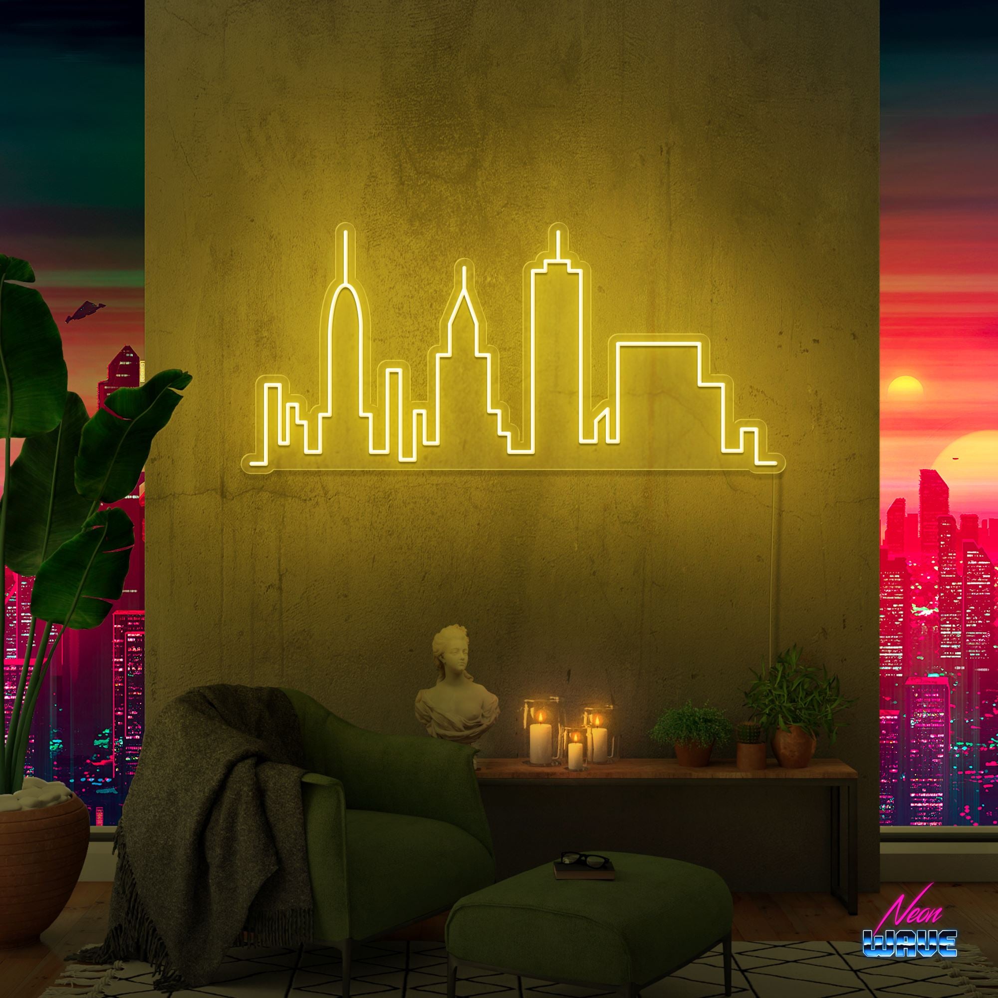 Skyline New York Neon Sign Neonwave.ch 75cm Gelb 