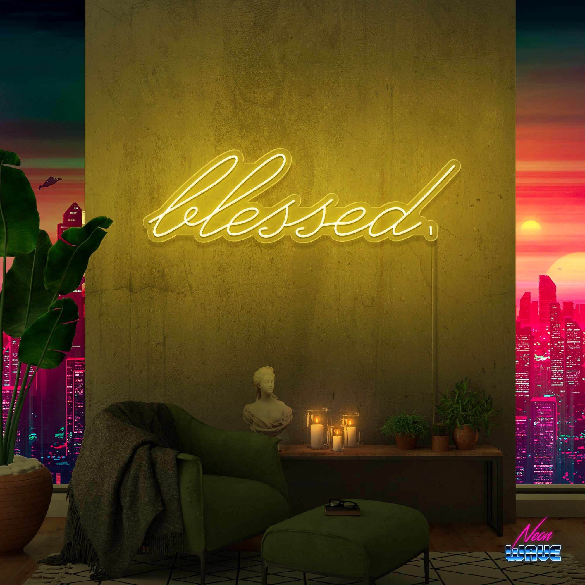 Blessed. Neon Sign Neonwave.ch 75 cm Gelb 